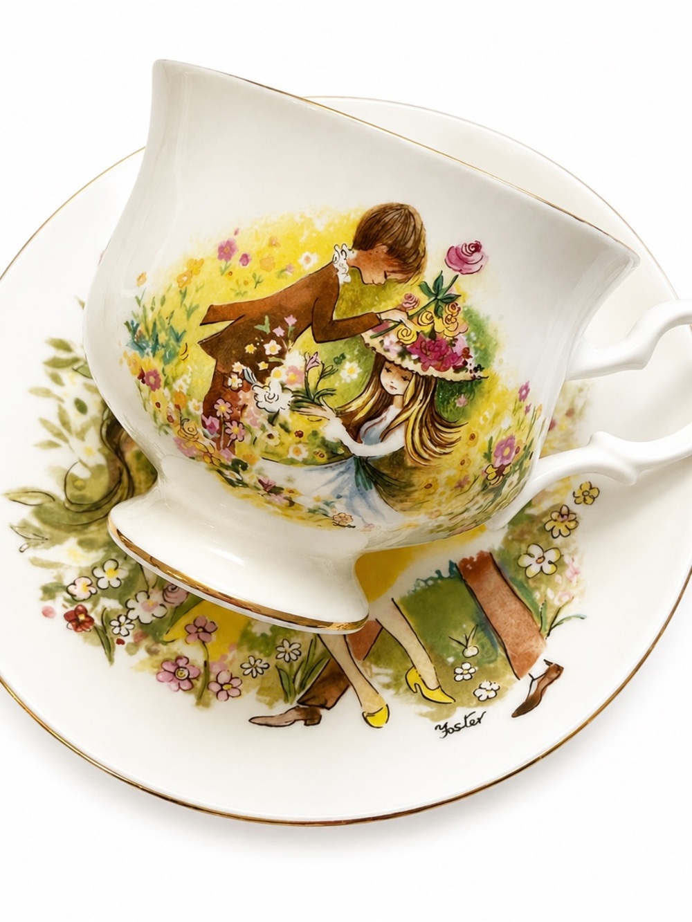 Vintage Crown Staffordshire England Teacup & Saucer Storybook Cottagecore